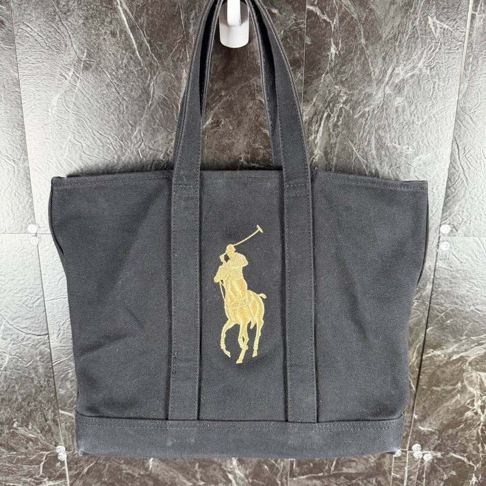 Polo Ralph Lauren Black Gold Big Pony Medium Tote Bag